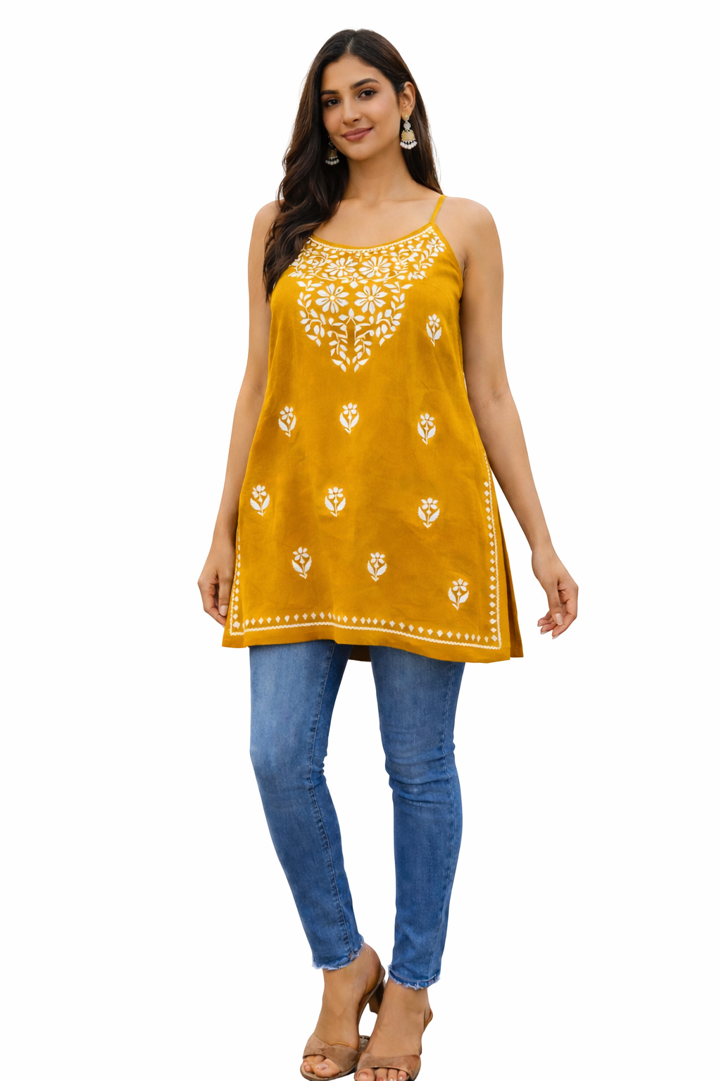 Rayon Lucknowi Chikankari Strappy Kurti